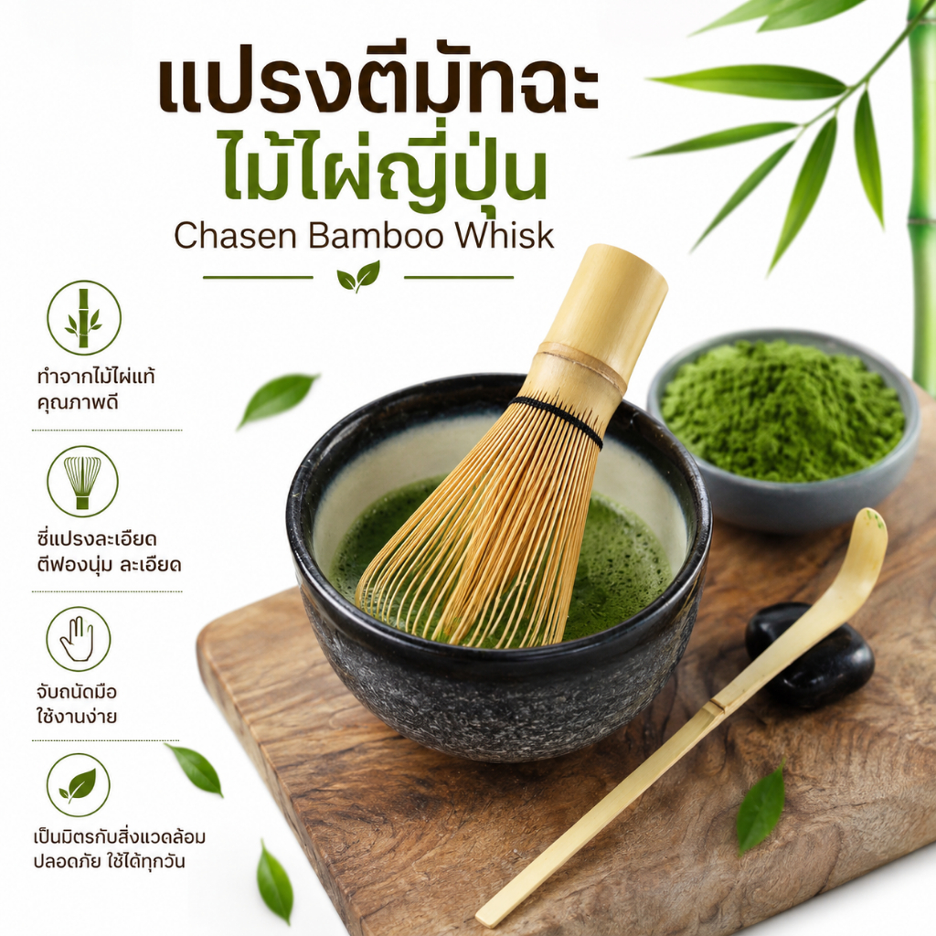 แปรงไม้ไผ่สำหรับตีมัทฉะ แปรงตีมัทฉะ ไม้ไผ่ญี่ปุ่น Chasen Bamboo Whisk