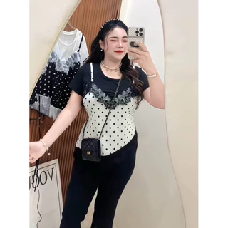 SETเสื้อจุดปลายลูกไม้+กางเกงขายาวน่ารัก🩵(จ9+ด4)#สาวอวบ