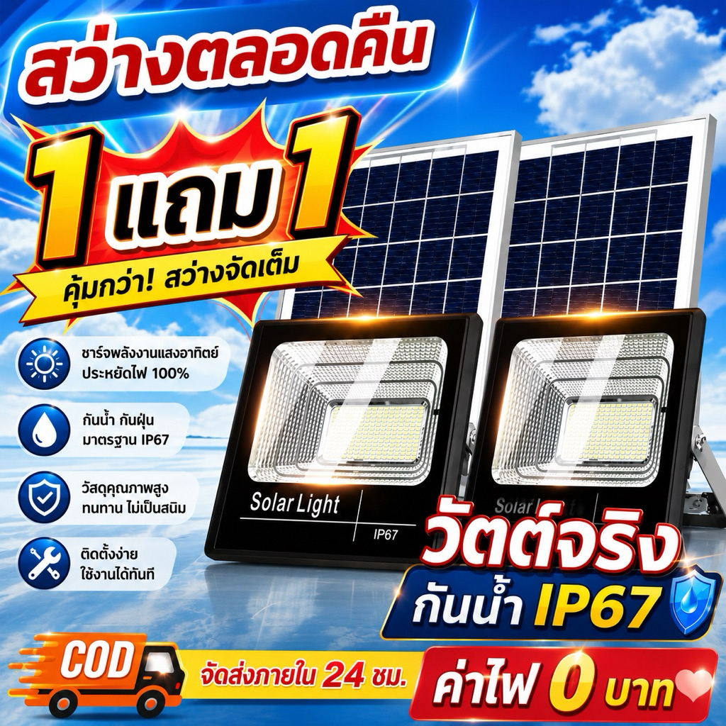 【ซื้อ 1 แถม 1】JDไฟสปอตไลท์ ไฟติดผนัง800W/600W ไฟถนนโซล่าเซลล์ solar cell ไฟโซล่าและแผงโซล่า Solar Light LED ไฟโซล่