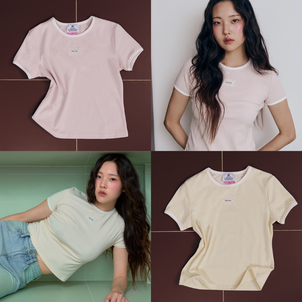 CHUUCHOP - Chuu Blush Tee เสื้อยืดผู้หญิง ปักโลโก้ลายลูกไม้ ผ้านุ่มใส่สบาย ใส่ได้ทุกวัน (C8615)