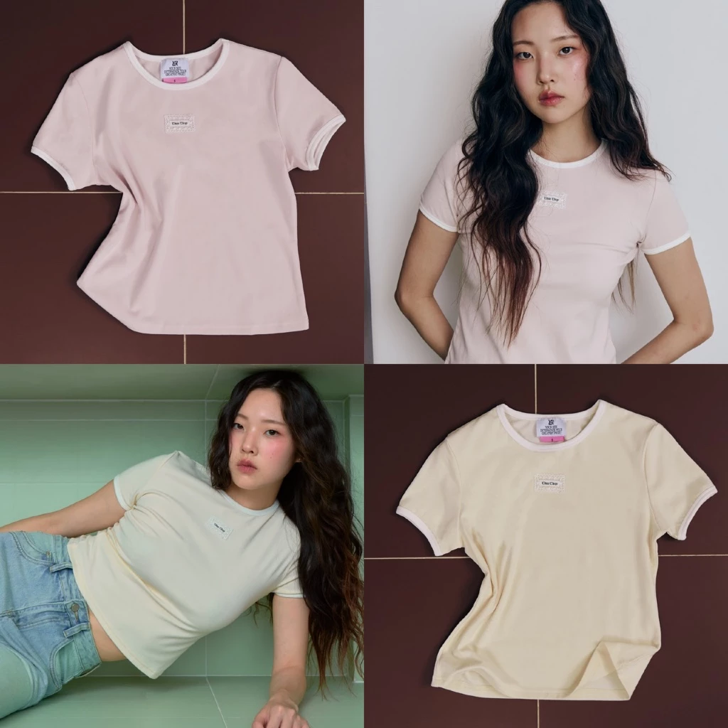 CHUUCHOP - Chuu Blush Tee เสื้อยืดผู้หญิง ปักโลโก้ลายลูกไม้ ผ้านุ่มใส่สบาย ใส่ได้ทุกวัน (C8615)