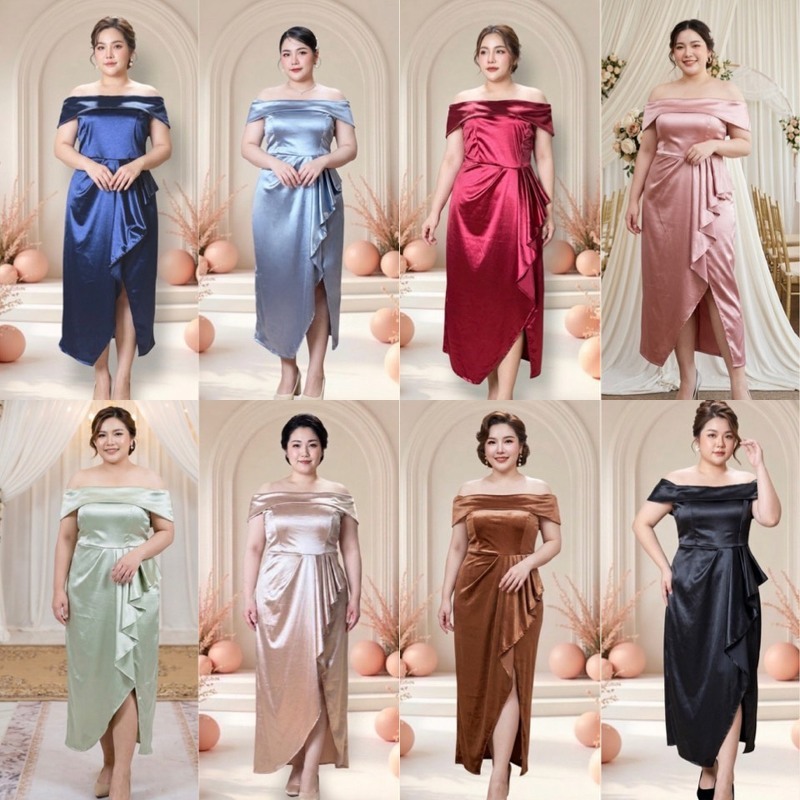 ES653 เดรส #สาวอวบ #ชุดออกงาน ใส่สบายมากๆค่ะ ดีไซน์เปิดไหล่ ทรงสวย งานซิปหลัง ใส่ออกงาน