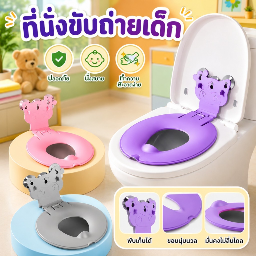 COD ฝารองนั่งเด็กพับได้ สีสันสดใส  ใช้งานง่าย ฝึกขับถ่ายได้ทุกที่ ใส่ได้ทุกโถชักโครก เหมาะสำหรับเด็กเล็ก