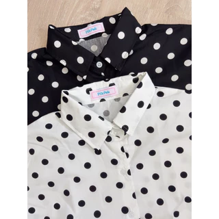 Pikpok♡ IKURA Shirt⚪️⚫️เสื้อเชิ้ตลายจุด เสื้ิเชิ้ตครอป ผ้าคอตตอนแท้100% ใส่สบายไม่ร้อน สีสันสดใส ใส่ไปเที่ยวไปทำงานได้