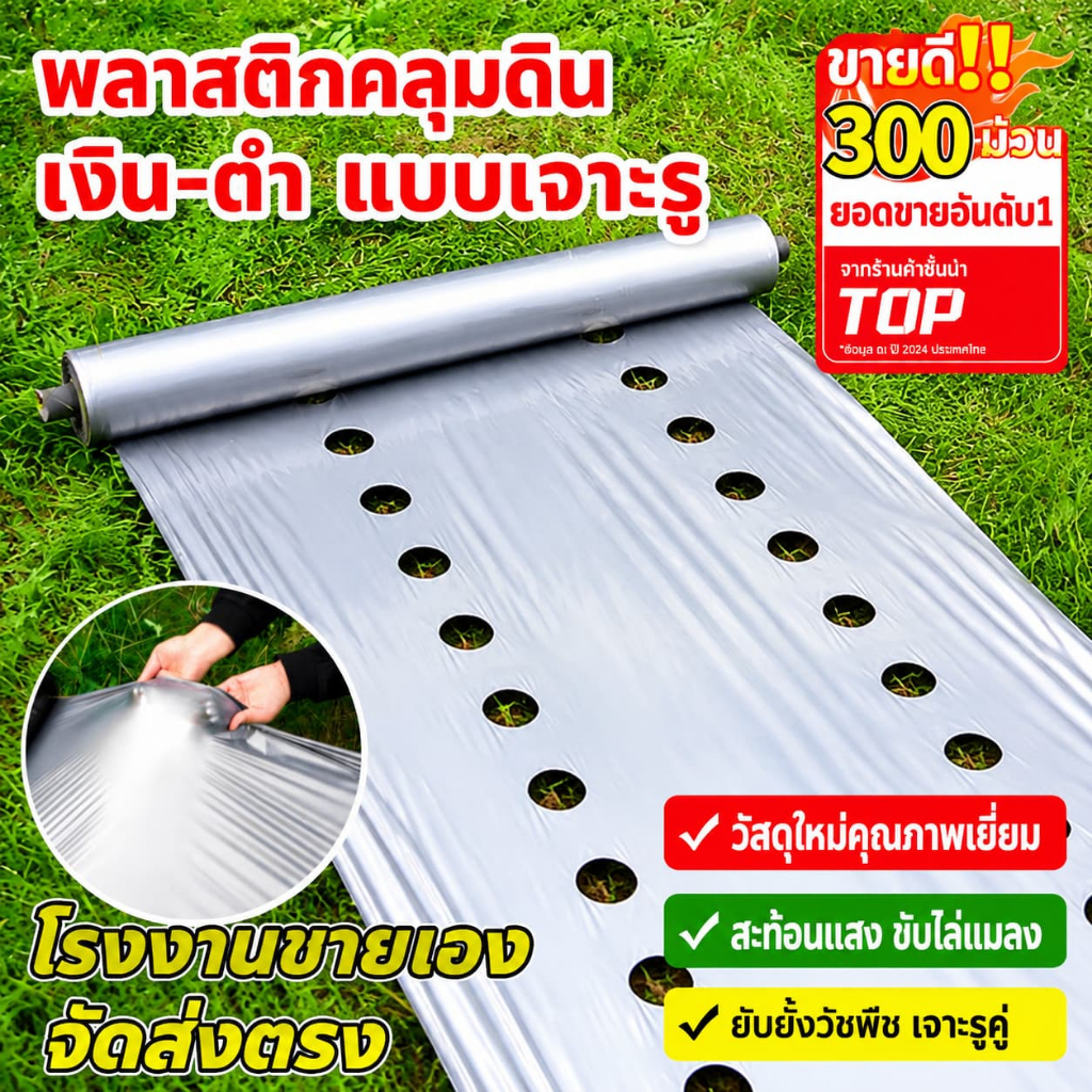 ขายตรงจากโรงงาน พลาสติกคลุมดิน 1ม.x400หลา(360ม) เจาะรูเดี่ยว 2แถว ผ้ายางคลุมดิน ผ้ายางคลุมวัชพืช ผ้ายางคลุมแปลงผัก