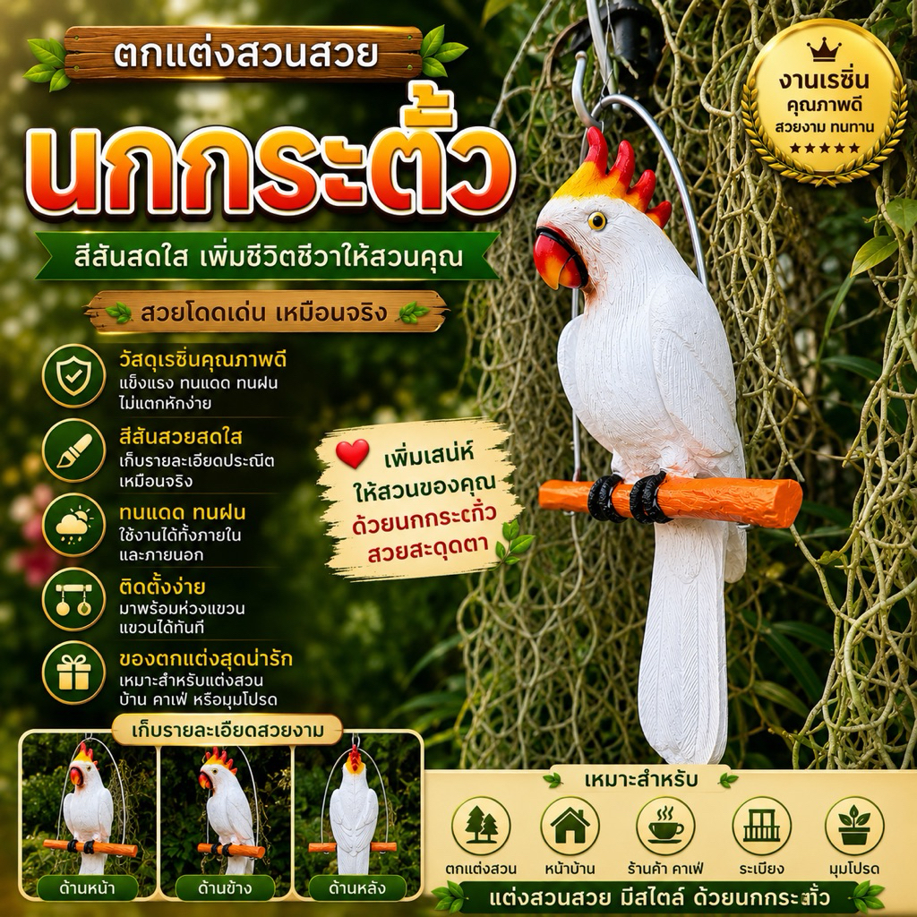 นกกระตั้วสีขาว ทำจากเรซิน ยาาประมาณ 40 เซนต์