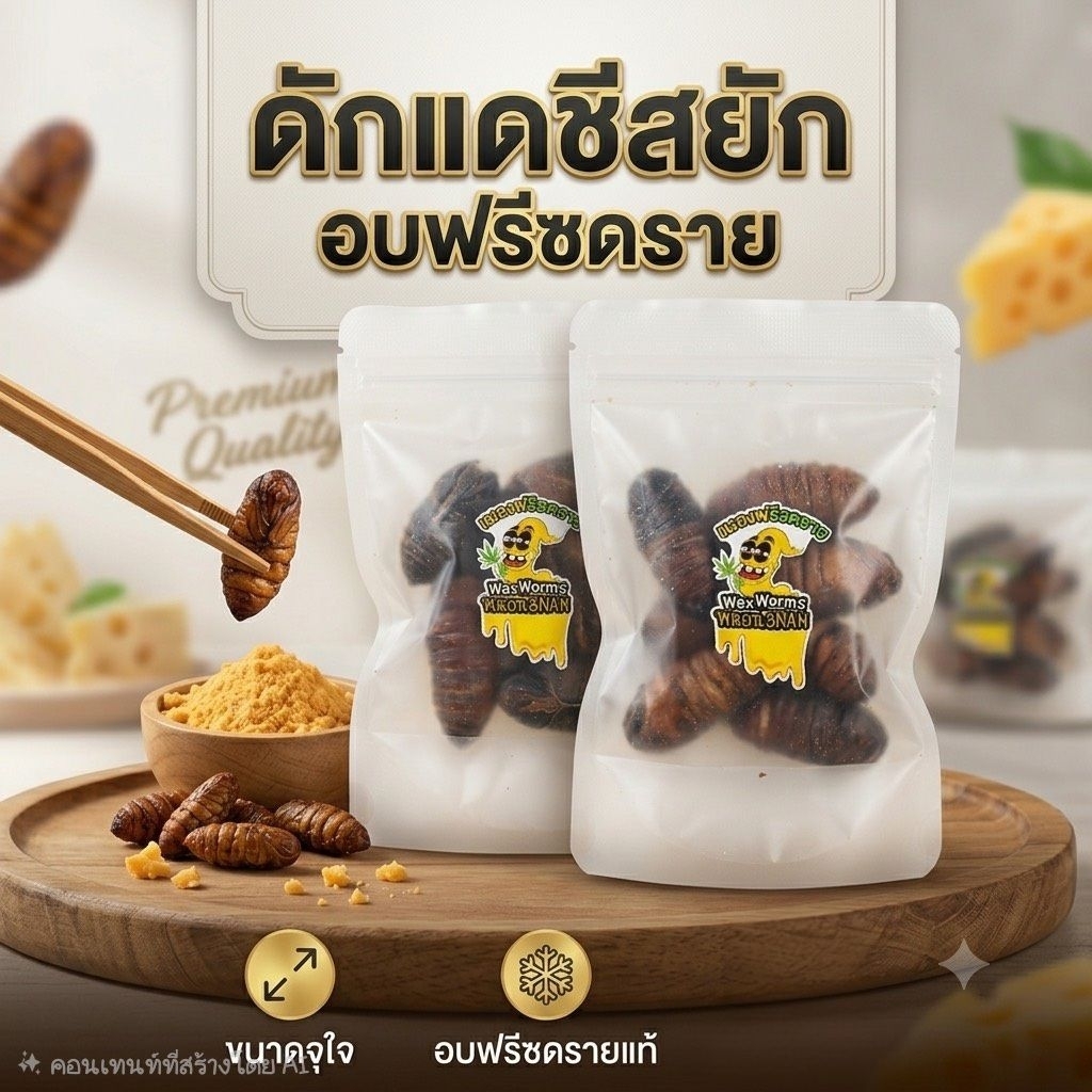ดักแด้ชีสยักษ์ฟรีซดราย 10 กรัม ดักแด้ชีส แมลงฟรีซดราย อาหารกระรอก ชูก้า หนูแฮมเตอร์ ลิง เมียแคท