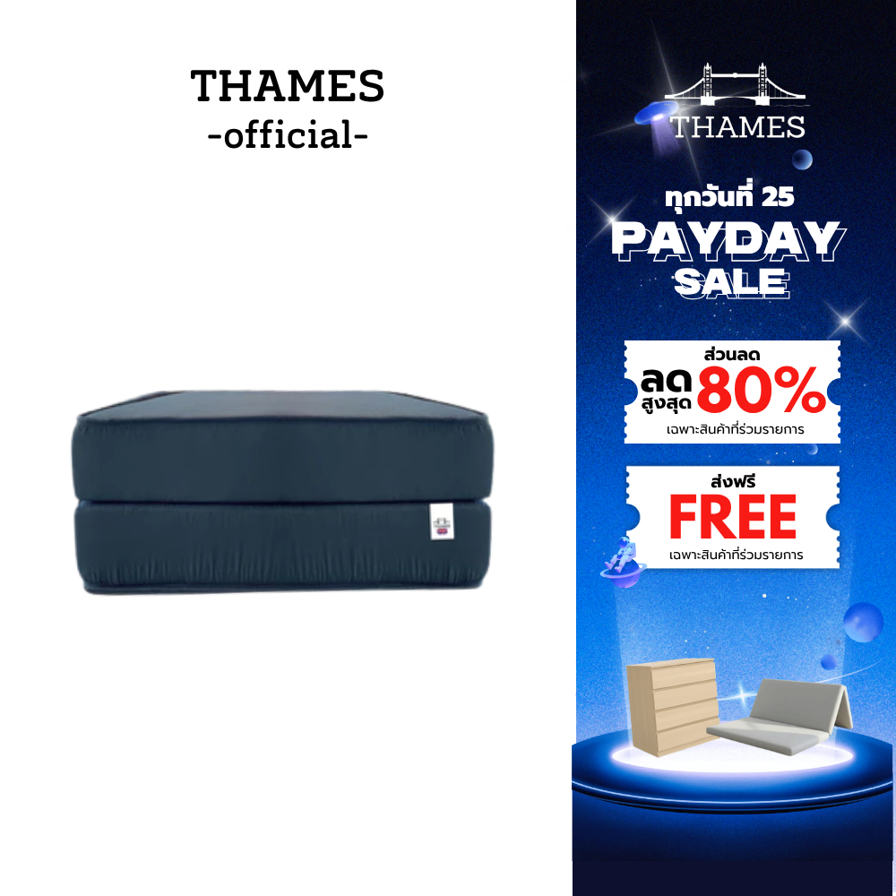 Thames ฟูกที่นอน รุ่น Dinosaur หนา 8 นิ้ว ใยอัดแน่น ผ้าคอตตอน เลือกสีได้ น้ำหนักเบา ยกง่าย พับเก็บได้