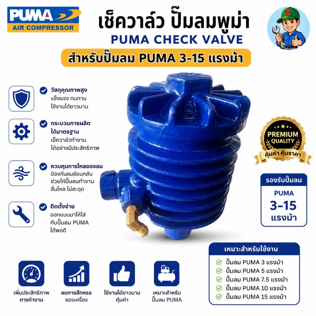 [ราคาถูก]🔩 Puma เช็ควาล์ว ปั๊มลมพูม่า 3-15 แรงม้า