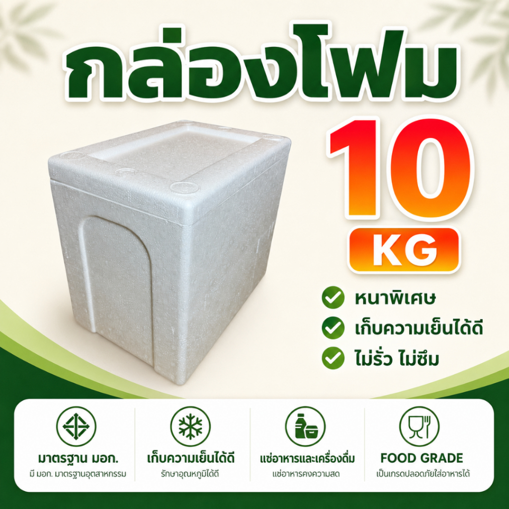กล่องโฟม ขนาด 10 กิโลกรัม (ไซส์ 25.5 x 37 x 33 เซนติเมตร) กล่องโฟมเก็บความเย็น ทรงสูง หนา ลังโฟมแช่อาหารและเครื่องดื่ม