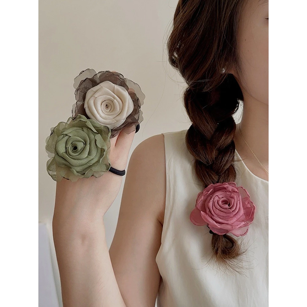 Sweet rose ยางรัดผมดอกกุหลาบ ขนาด 6.5cm ยางมัดผม ยางรัดผม