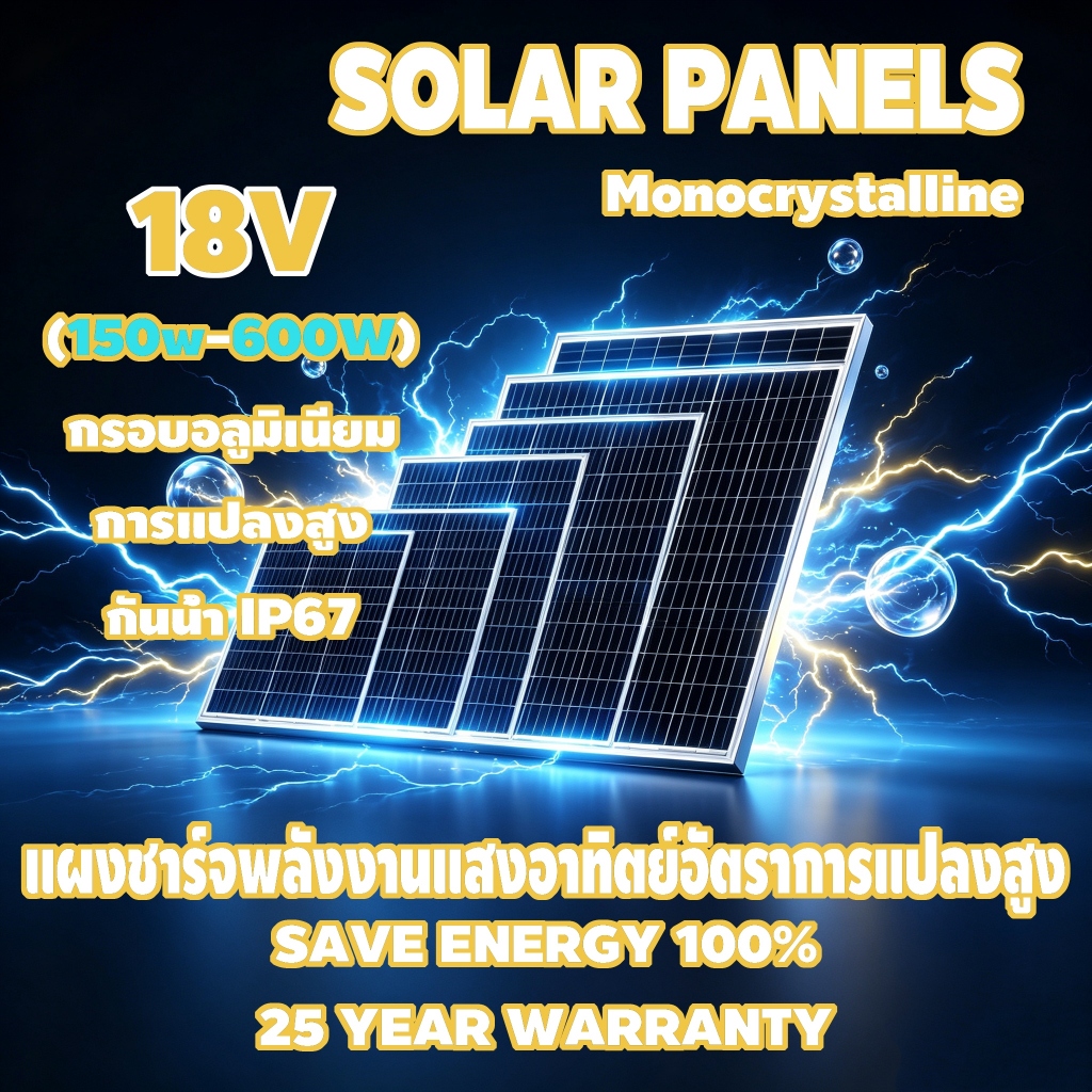 แผงเซลล์แสงอาทิตย์ 18V 150W Monocrystalline แผงโซล่าเซลล์ solar panel แผง solar cell