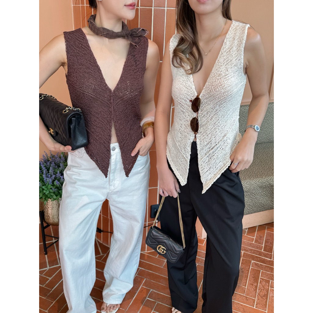 THESUNCO-MIRA KNIT TOP มิรา เสื้อคอวีไหมพรมถักพิเศษ