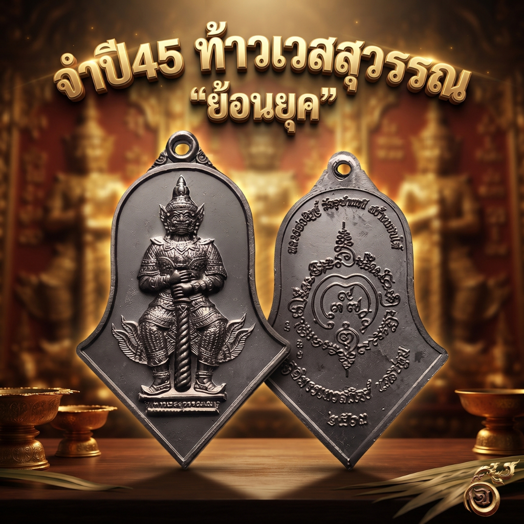 ท้าวเวสสุวรรณวัดจุฬามณี พิมพ์ทรงจำปี ย้อนยุคปี45 รุ่นเทวสถิตย์63 หลวงพ่ออิฏฐ์ เนื้อทองแดงรมดำโบราณ