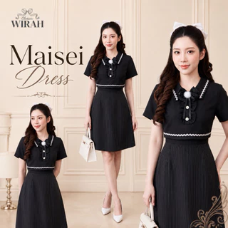 DW500 Maisei Dress ชุดเดรสสั้น ทรงเข้ารูป ท่อนบนเป็นกั๊กงานทรงคร๊อป ปกบัวแหลม พร้อมเข็มกลัดโบ