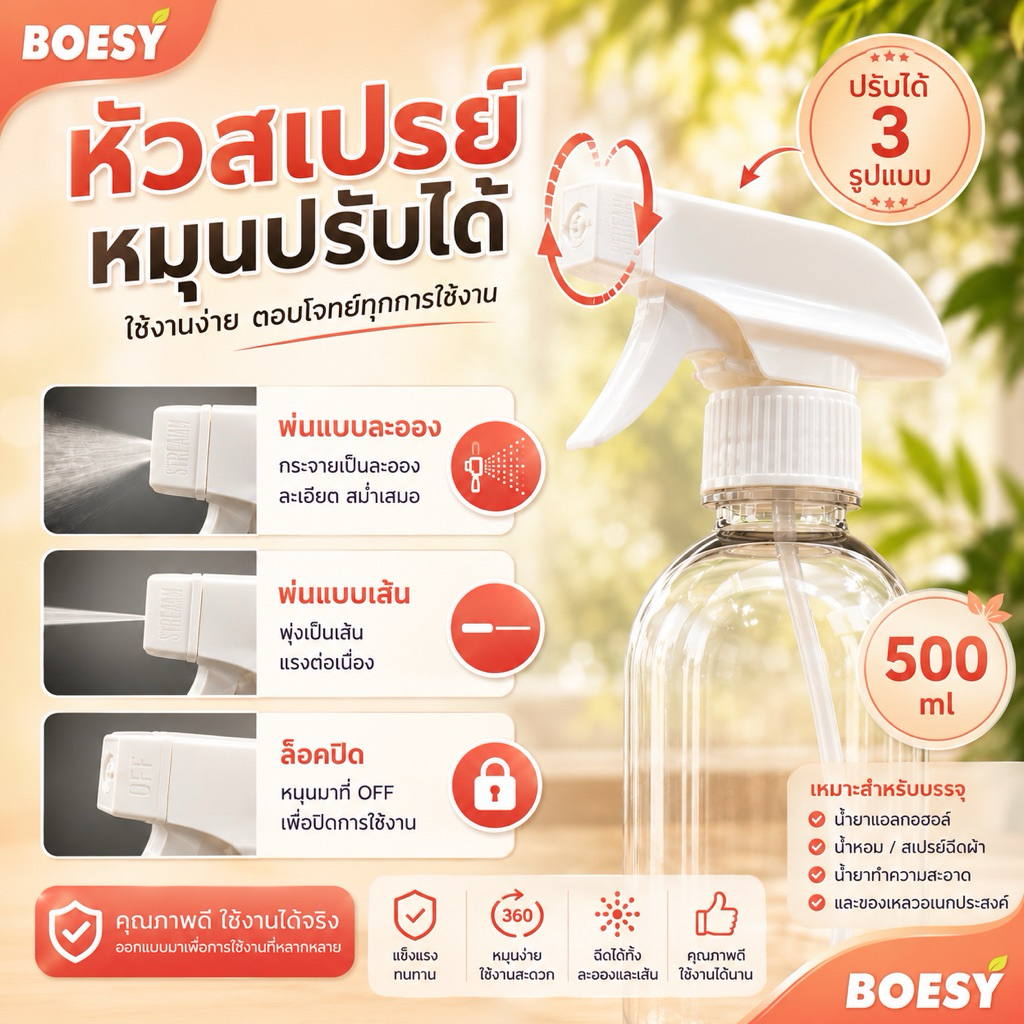 ขวดสเปรย์ ฟ๊อกกี้ 500ml ปรับหัวฉีดได้สองแบบ แข็งแรง ฉีดพ่นได้ไกล และกระจายได้ทั่วถึง