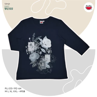เสื้อแตงโม (SUIKA) - เสื้อยืดคอกลม แขนสามส่วน พิมพ์ลายดอกไม้ แขนสามส่วน (PLI.O3-332 192 285 043 216 )