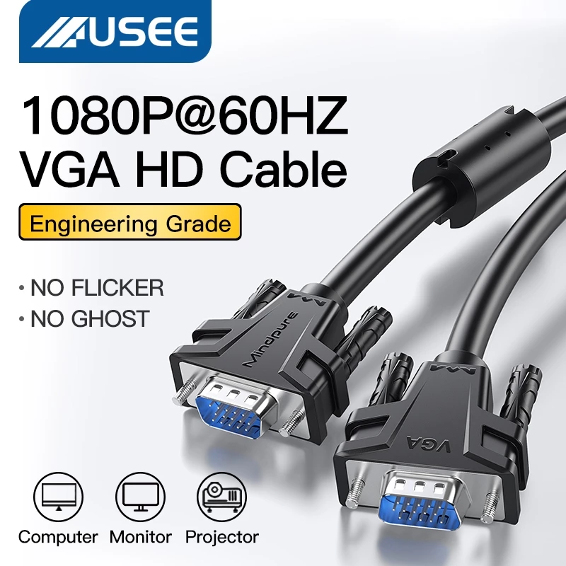 USEEสายต่อภาพจอ สาย V1080P@60HZVGA HD Cable สายทองเหลือง มีขนาด1เมตร , 2เมตร. 3เมตร , 5เมตร