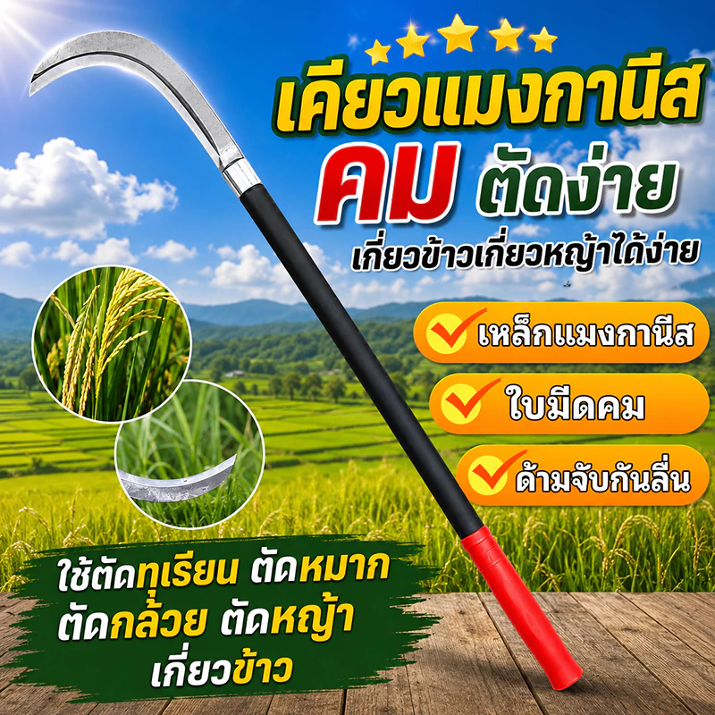 💥COD💥เคียวเหล็กแมงกานีส 60/80cm เคียวแมงกานีส เคียวเกี่ยวหญ้า เคียวแมงกานีสเกี่ยวหญ้า ทนต่อการใช้งาน ใบมีดคมกริบ