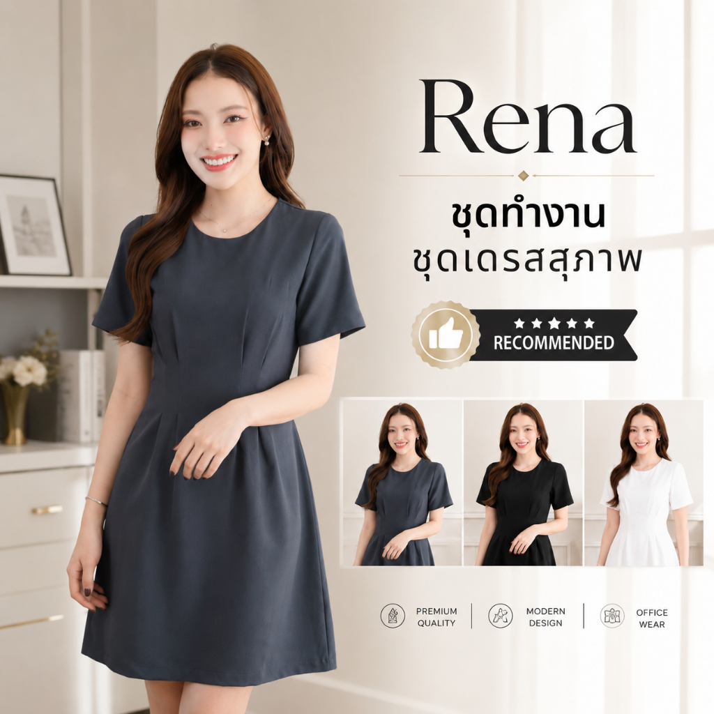 ชุดทำงานผู้หญิง ชุดเดรสสตรี สุภาพ เรียบร้อย สวย มีคุณภาพ รุ่น Rena