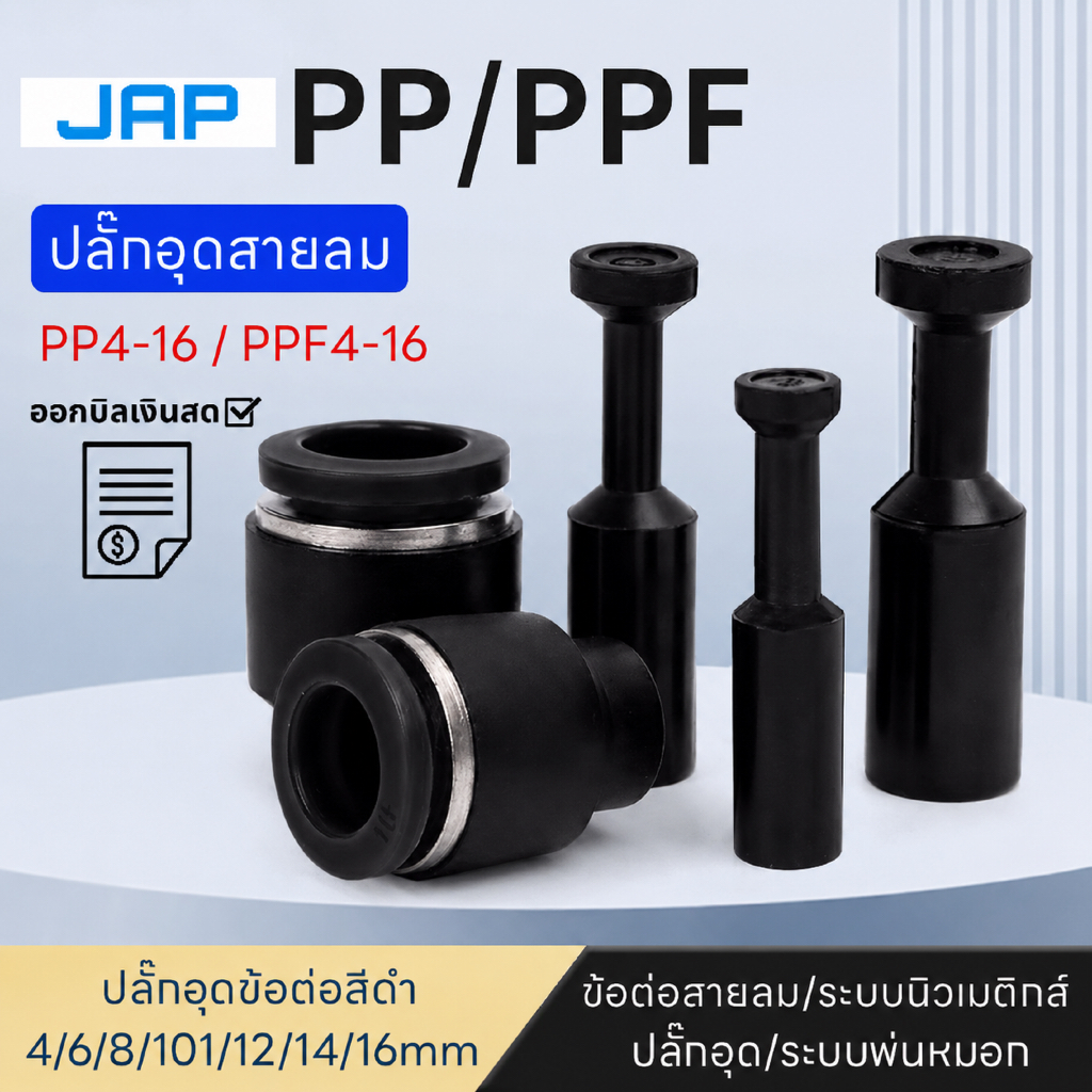 JAP ปลั๊กอุดสายลม PP/PPF ‎Fitting SPPข้อต่อลม ข้อต่อแบบพลาสติก( PP-04 / 06 / 08 / 10 / 12 / 14/ 16 )
