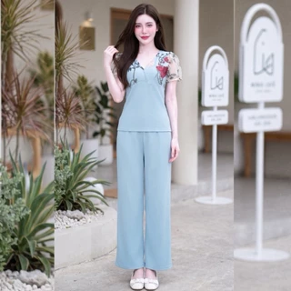 สินค้าพร้อมส่ง ชุดเซตออกงาน ผ้าวูลเวฟ เสื้อแฟชั่นคอวีแขนแต่งระบายผ้าลูกไม้+กางเกงเอวเรียบสม๊อคหลังมีกระเป๋า A8498 A8488