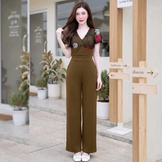 สินค้าพร้อมส่ง ชุดเซตออกงาน ผ้าวูลเวฟ เสื้อแฟชั่นคอวีแขนแต่งระบายผ้าลูกไม้+กางเกงเอวเรียบสม๊อคหลังมีกระเป๋า A8498 A8488