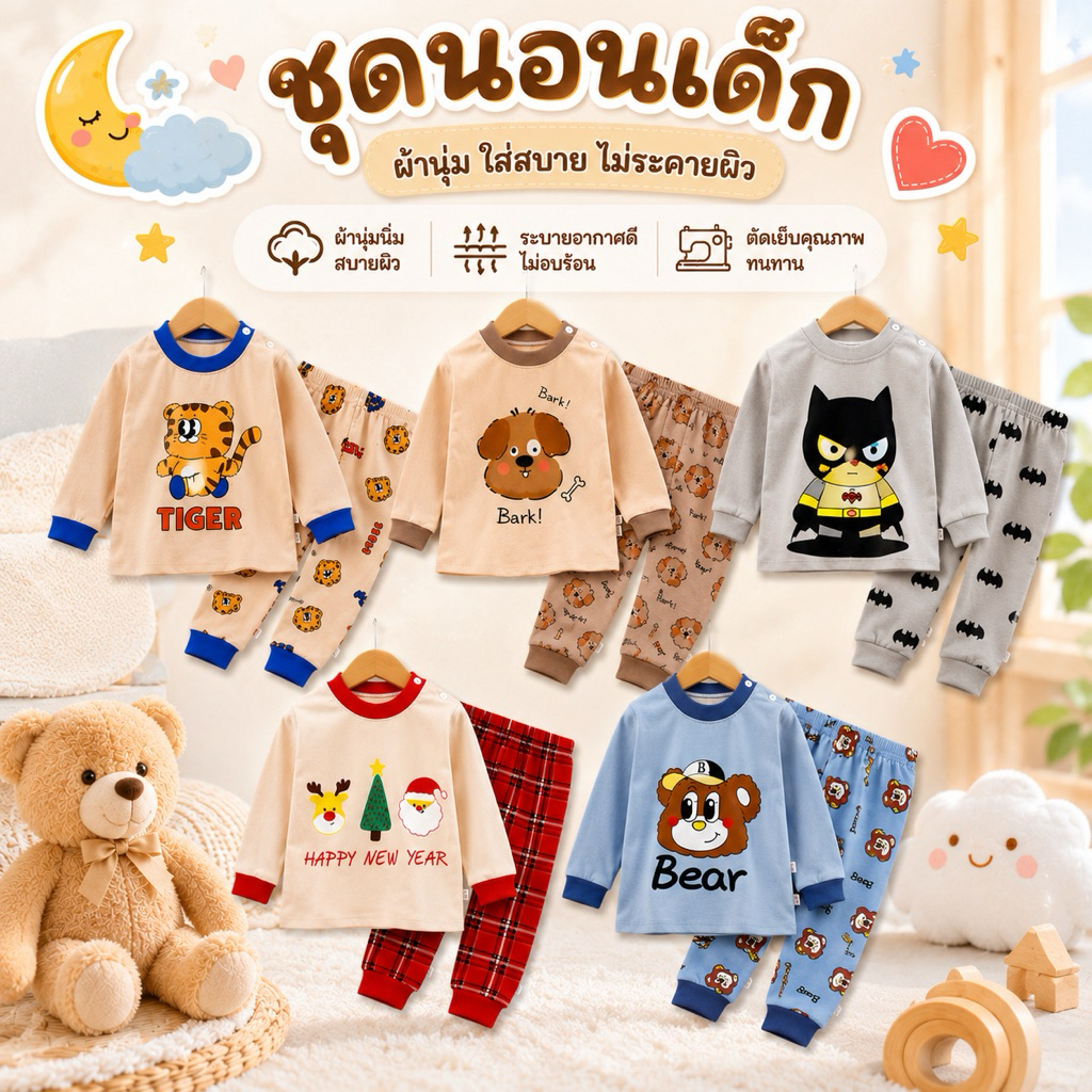 ลายใหม่ ชุดนอนเด็ก ชุดกันหนาว เด็กผู้ชาย size80-140(พร้อมส่ง)