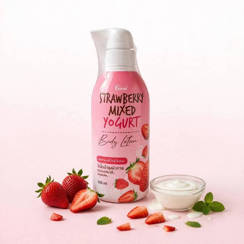 Civic Strawberry Mixed Yogurt Body lotion 500 ml. โลชั่นบำรุงผิวกาย