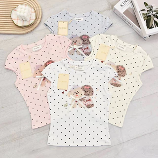G-Rose 🌹new เสื้อคอกลมแขนสั้นสกีนลายน้องหมาดีเทลแขนเว้านิดๆผ้ายืดลายจุดPolkadot