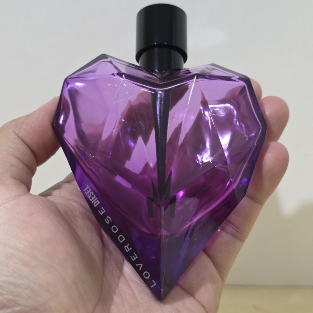 ​[ของแท้ 100%] ขวดน้ำหอมเปล่า DIESEL Loverdose EDP 75ml ขวดแก้วรูปหัวใจเพชรสีม่วง สำหรับตั้งโชว์ /สะ