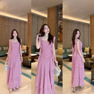 ชุดเดรส ชุดออกงาน ชุดราตรี FP080 เกรดพรีเมี่ยม สายเดี่ยว ผ้าชีฟอง