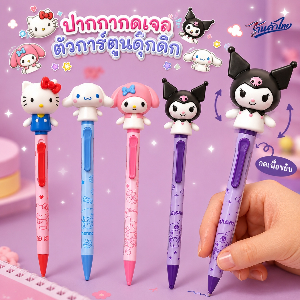 ปากกาเจลแบบกด หัวฟิกเกอร์การ์ตูนน่ารัก แขนขยับได้ ไส้ดำ พร้อมส่งในไทย เครื่องเขียน ปากกาลูกลื่น