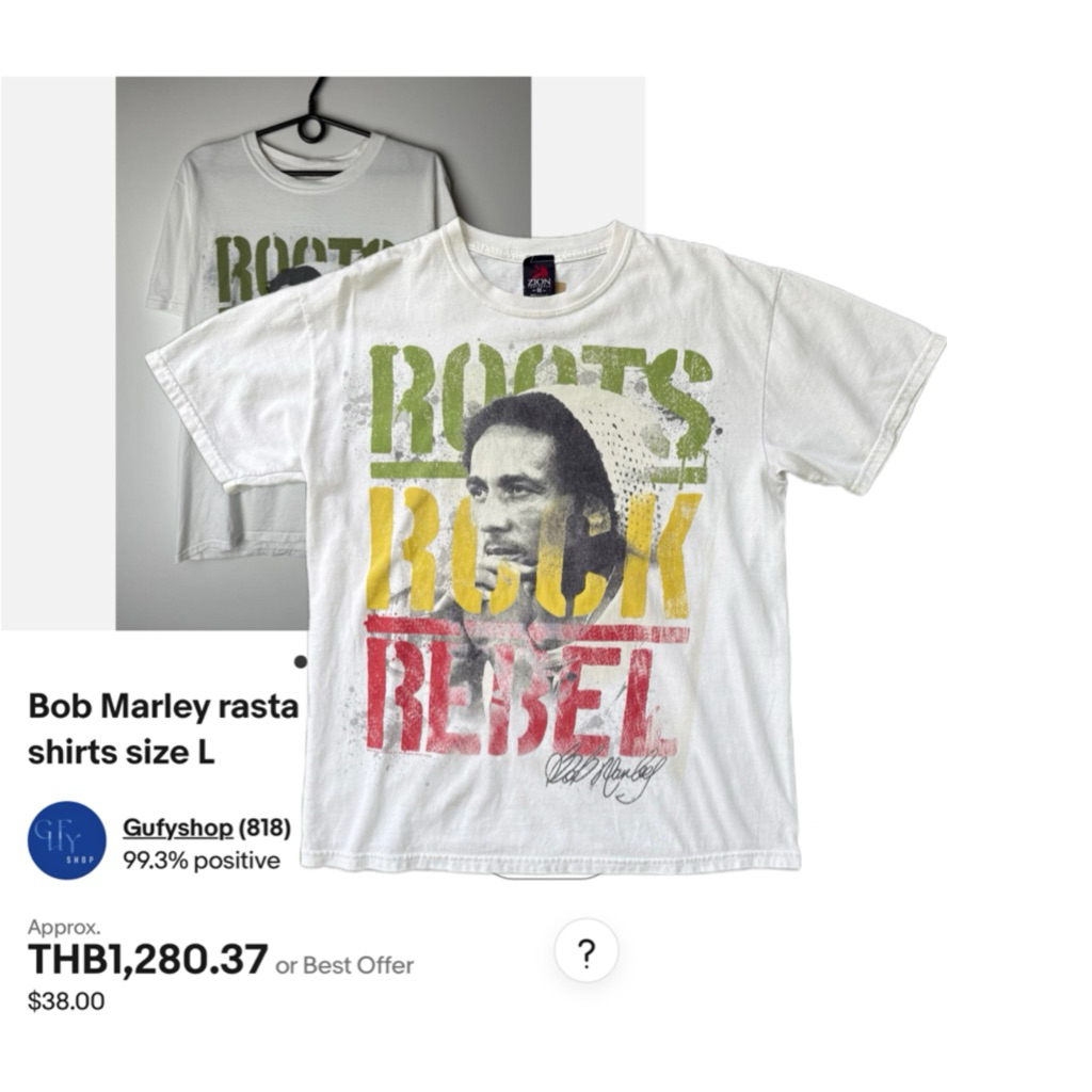 𝐁𝐨𝐛 𝐌𝐚𝐫𝐥𝐞𝐲 𝟐𝟎𝟎𝟎𝐬 Zion USA T-Shirt  สภาพดีไม่มีตำหนิ