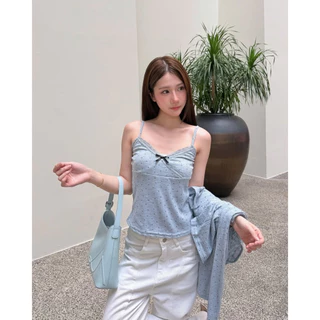 Honey Comb Cardigan เซทเสื้อคาร์ดิแกน+เสื้อสายเดี่ยวแต่งคอลูกไม้ลายโบว์จิ๋วน่ารัก Miladi