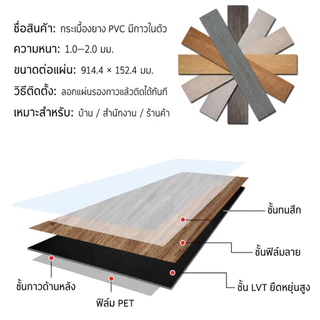 【36 แผ่น】5ตรม/กล่อง กระเบื้องยาง วัสดุPVC แบบมีกาวในตัว 91.4x15.2cm กระเบื้องยางลายไม้ ติดตั้งง่าย