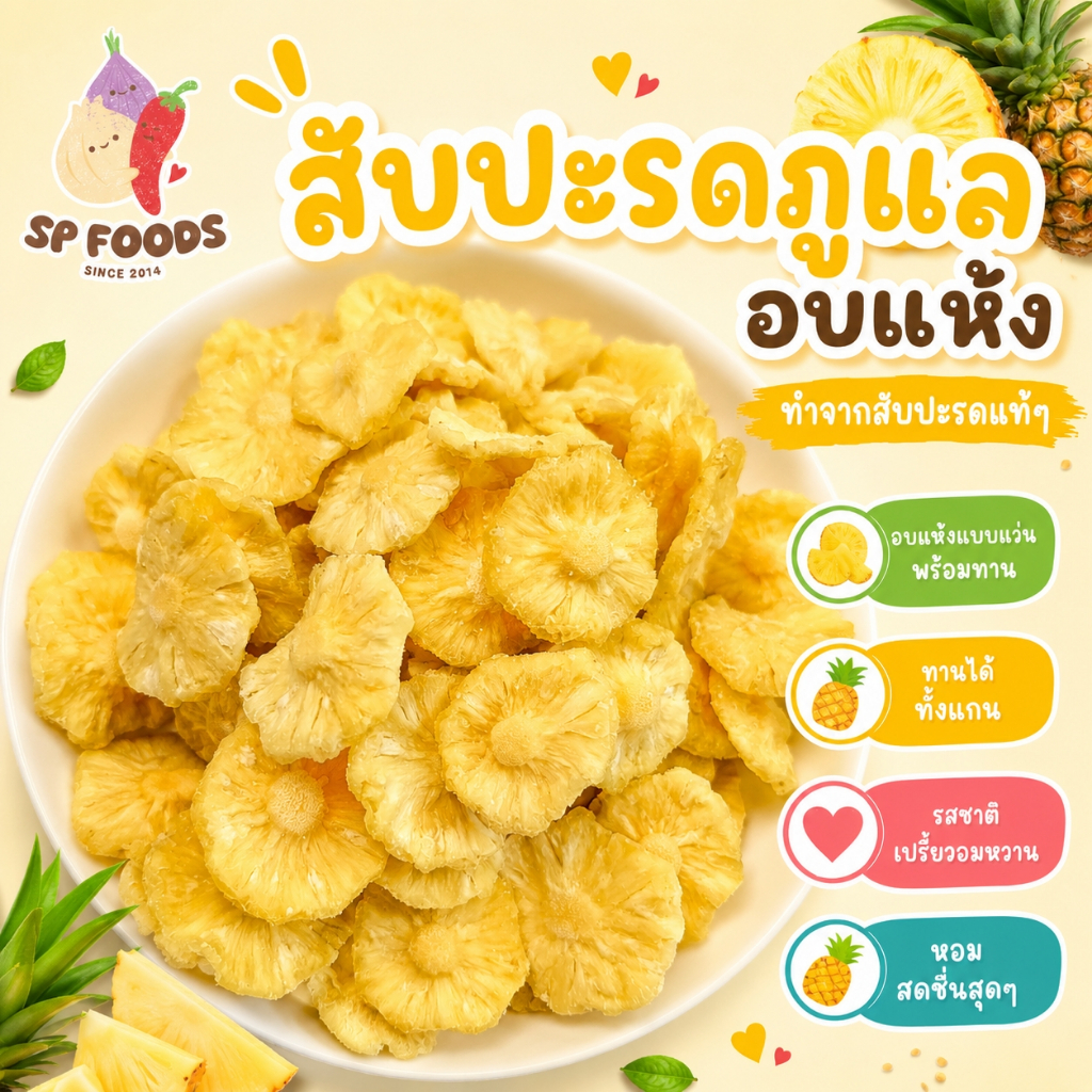 แพ็ค 100 กรัม สับปะรดอบแห้ง สับปะรดพริกเกลือ สับปะรดภูแลอบแห้ง ผลไม้อบแห้ง By SP FOODS พริกเกลือลาว