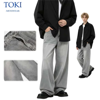 toki-กางเกงยีนส์ผู้ชายสีเทา กระบอกใหญ่ หลวม ๆ ทรงตรง สไตล์อเมริกัน ไฮสตรีท ฮิปฮอป แฟชั่น ไซส์ใหญ่ ทันสมัย