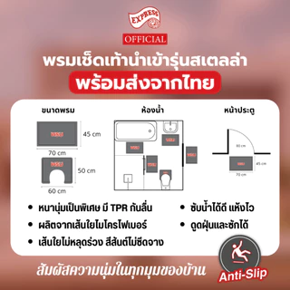 EXPRESS CARPET พรมห้องน้ำ2ชิ้น 45x70cm+ตัวU50x60cm พรมเช็ดเท้าหนานุ่ม+พรมชักโครก มีกันลื่น ซักได้