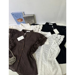 M2086 เสื้อเชิ้ตคอจีนงานปักฉลุ "Lace Ruffle" สวยแพง สไตล์ลักชู