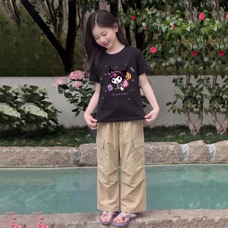 เสื้อผ้าเด็กผญ ชุดเด็กผู้หญิง เสื้อแขนสั้น + กางเกงขาบาน ผ้าเกรดพรีเมี่ยม ผ้าคอตตอนเด้ง ซีรีส์ซานริโอ
