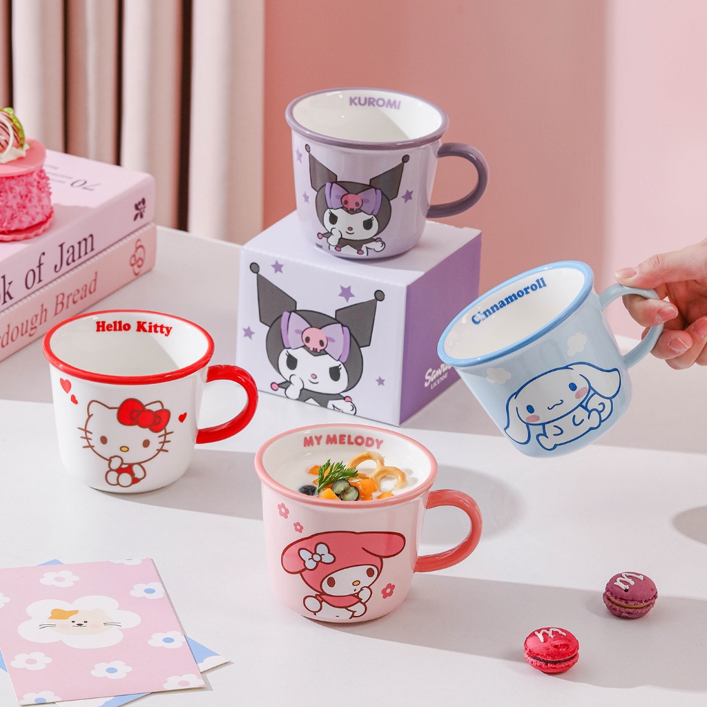 แก้วเซรามิก Sanrio แก้วใส่นม ใช้กับไมโครเวฟได้ ใช้กับเครื่องล้างจานได้ มาพร้อมกล่อง ของขวัญน่ารักๆ