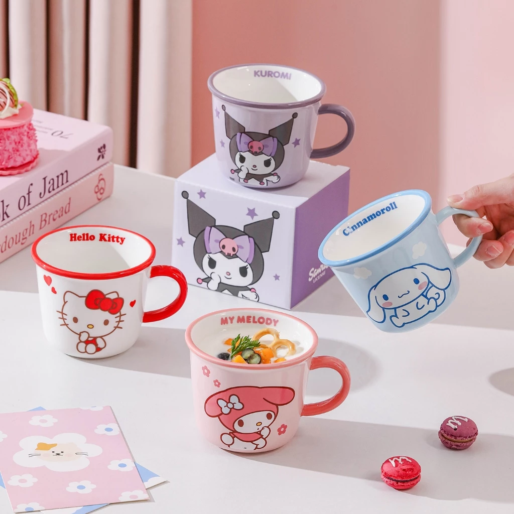 แก้วเซรามิก Sanrio แก้วใส่นม ใช้กับไมโครเวฟได้ ใช้กับเครื่องล้างจานได้ มาพร้อมกล่อง ของขวัญน่ารักๆ