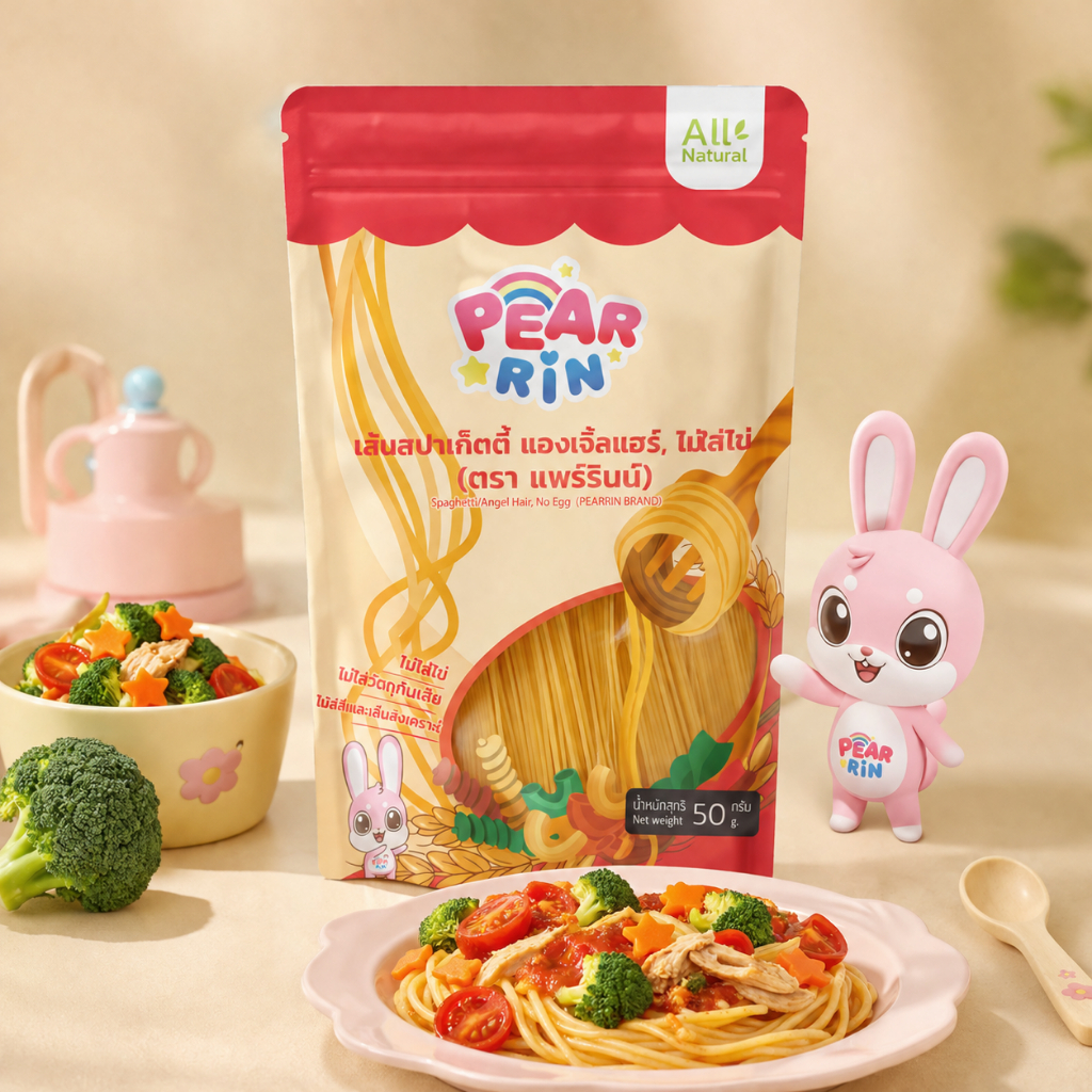 เส้นสปาเก็ตตี้ แองเจิ้ลแฮร์, ไม่ใส่ไข่ (ตรา แพร์รินน์) Spaghetti Angel Hair, No Egg (PEARRIN BRAND) 50 กรัม