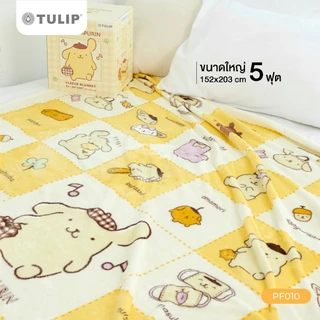 Tulip Fleece 60x80 นิ้ว ปอมปอมปุริน Pompompurin ลาย PF010 ลิขสิทธิ์แท้ Sanrio ผ้าห่มฟลีซห่มนุ่ม ขนาดใหญ่ 5 ฟุต