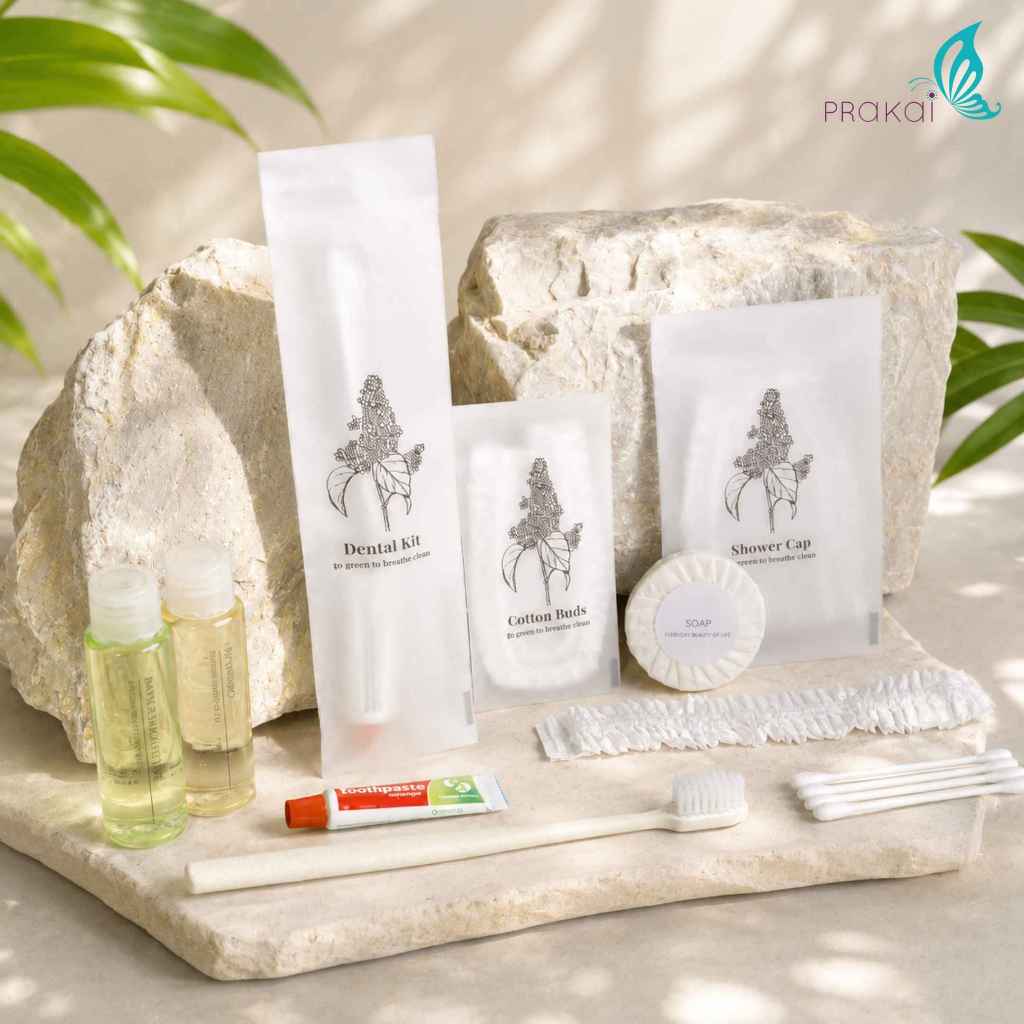 PRAKAIVANICH ชุดซองOPPขาวขุ่นลายดอกไม้【100 เซ็ท】ของใช้โรงแรม Eco-Friendly (แบบย่อยสลายได้)แบบจัดเซ็ท
