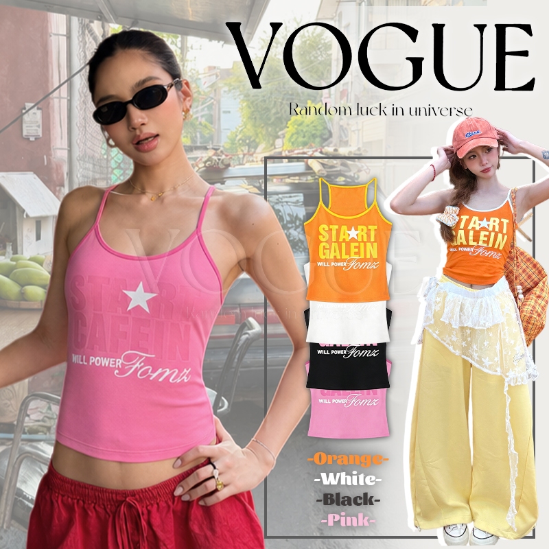 Vogue🌟พร้อมส่ง🌟 เสื้อสายเดี่ยวพิมพ์ตัวอักษรสำหรับผู้หญิง มีฟองน้ำ สไตล์สาวอเมริกัน (FY3637)