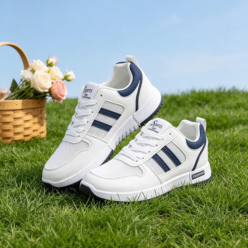 Fshoes รองเท้าผ้าใบสีขาว งานตาข่ายระบายอากาศได้ดีสวมใส่สบายเท้า พื้นราบนุ่มมีกันลื่นให้แน่นๆเหมาะกับบการ เดินทางและวิ่ง