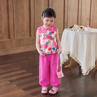 สำหรับเด็กหญิง ชุดฤดูร้อน ชุดสูทดอกไใหม่ เสื้อ+กางเกง ชุดเซ็ท2ชิ้น น่ารักสดใส เหมาะกับเด็กผู้หญิง 1-9 ป