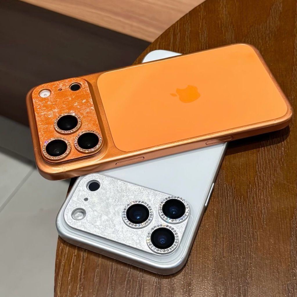 ฟิล์มเลนส์กล้อง ลายหินอ่อน ขอบเพชร เลนส์กล้องแผ่น สำหรับรุ่น iPhone 17 Pro Max